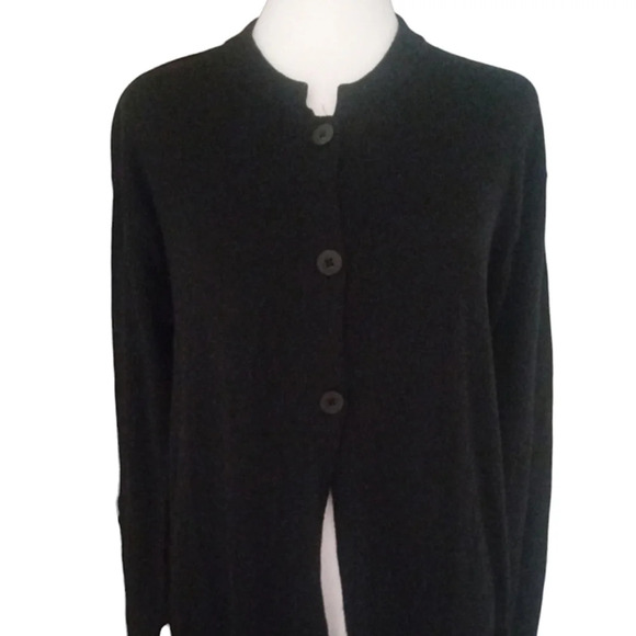 J. Jill Black Long Line 3 Button Cardigan Front Pockets Wool Blend Size Small - Picture 5 of 7